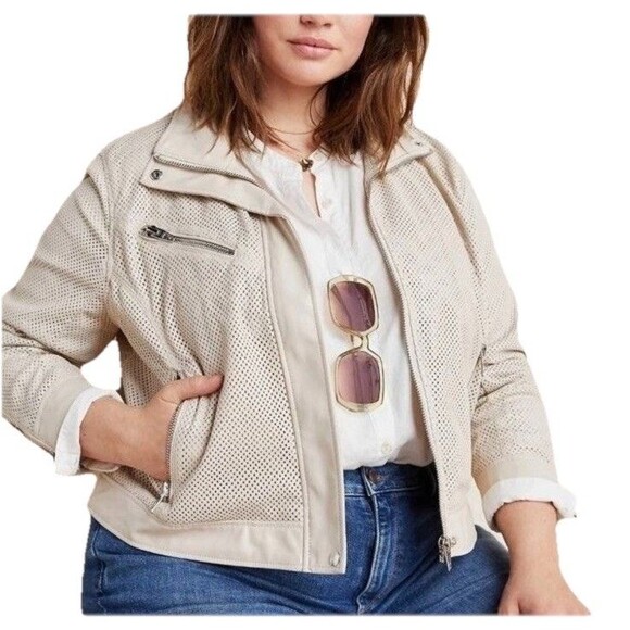 Anthropologie x Blank NYC Imelda Faux Leather Perforated Moto Jacket Size LP - Picture 2 of 9